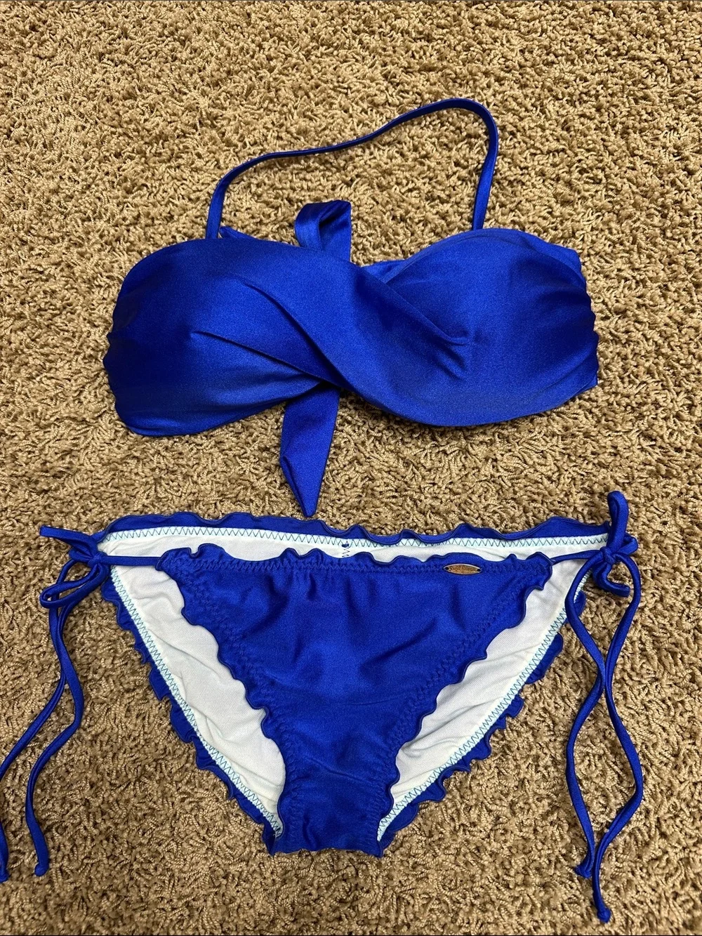 Luli Fama Cobalt Blue Twist Bandeau Bikini Top